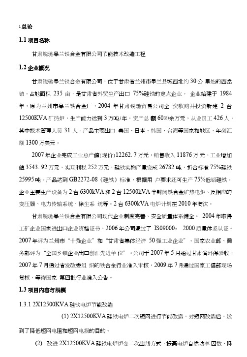 12500KVA硅铁电炉节能改造项目可行性实施方案.doc