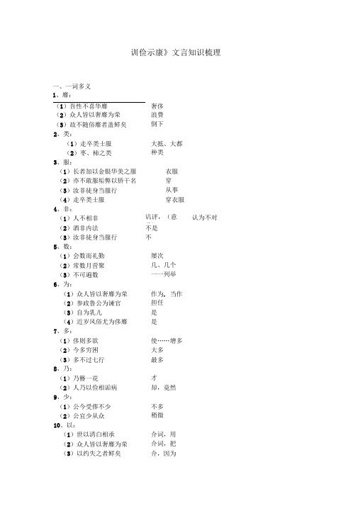 训俭示康文言知识梳理