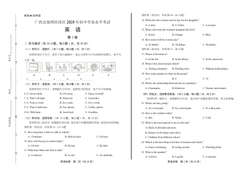 2019年广西北部湾经济区中考英语试卷含答案