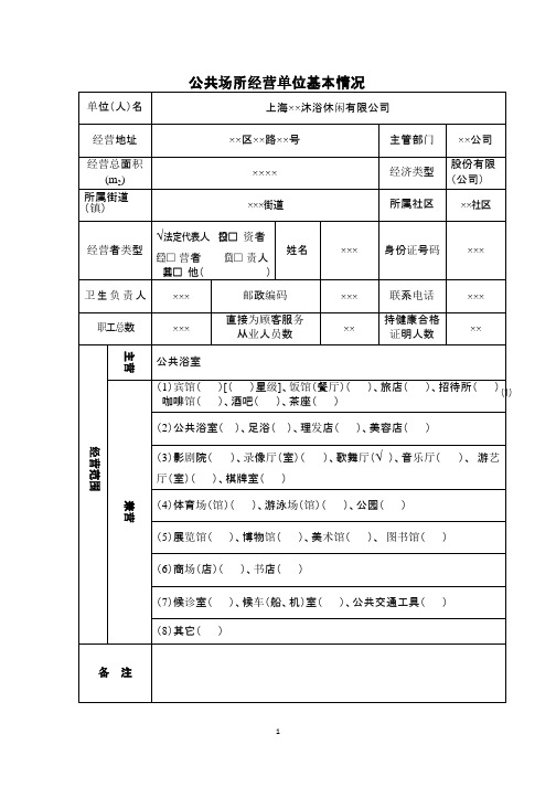 公共场所经营单位基本情况