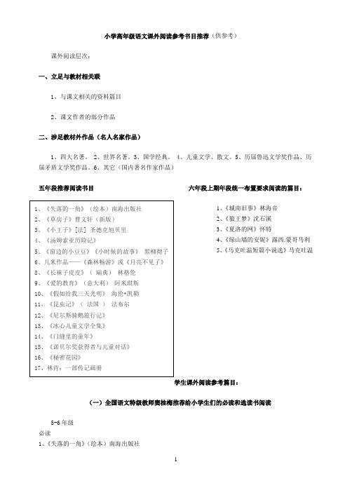 中高年级学生语文课外阅读参考书目推荐201111