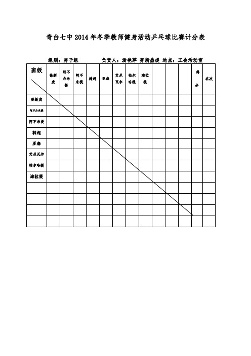 2014年11月冬季教师健身活动计分表