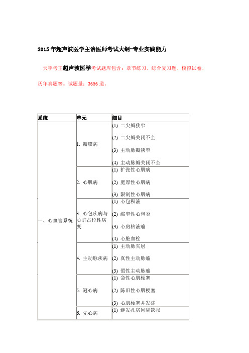 2015年超声波医学考试大纲基础知识、相关专业知识、专业知识