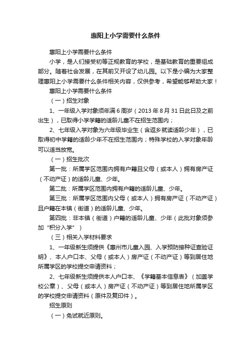 惠阳上小学需要什么条件