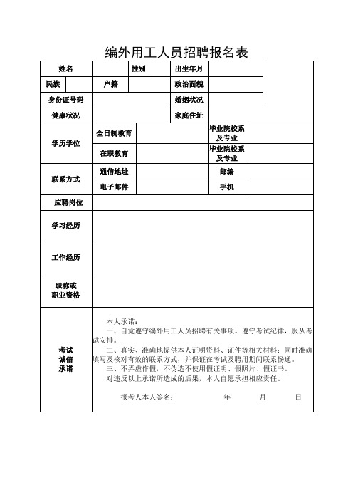 编外用工人员招聘报名表 (3)