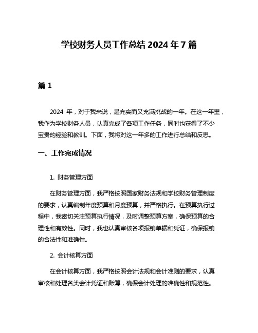 学校财务人员工作总结2024年7篇