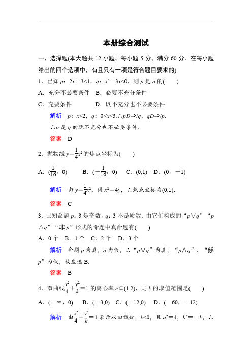 高二数学     (人教A版)选修2-1全册综合测试题(含详解)