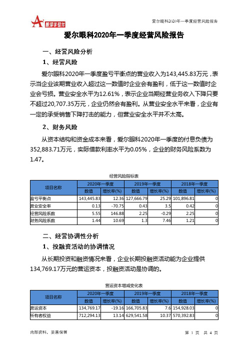 爱尔眼科2020年一季度经营风险报告