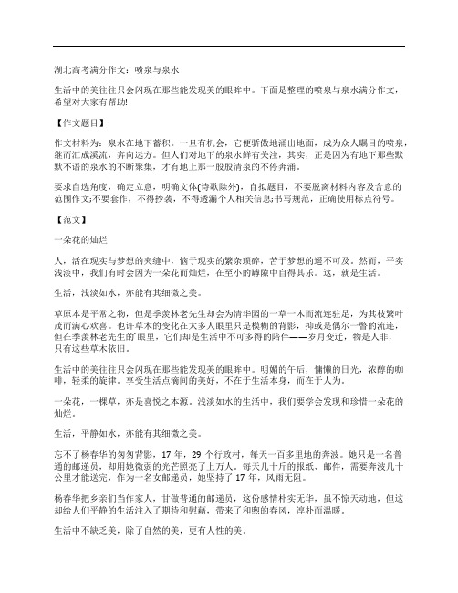 湖北高考满分作文：喷泉与泉水