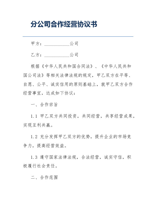 分公司合作经营协议书