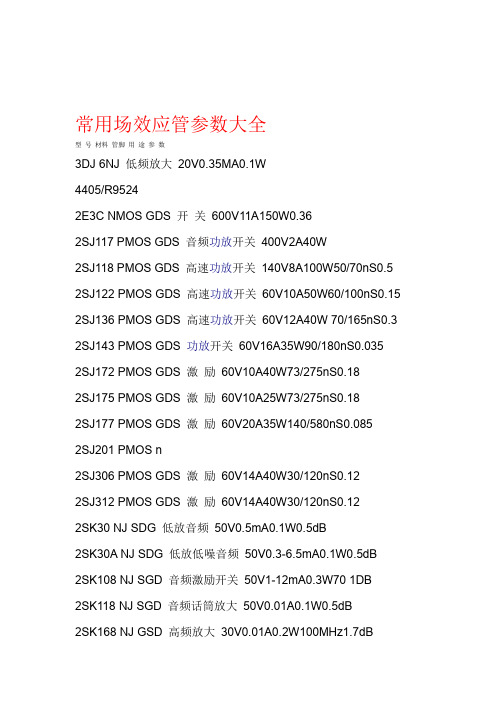 常用场效应管参数大全