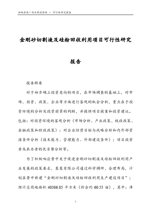 金刚砂切割液及硅粉回收利用项目可行性研究报告