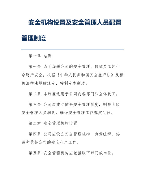 安全机构设置及安全管理人员配置管理制度