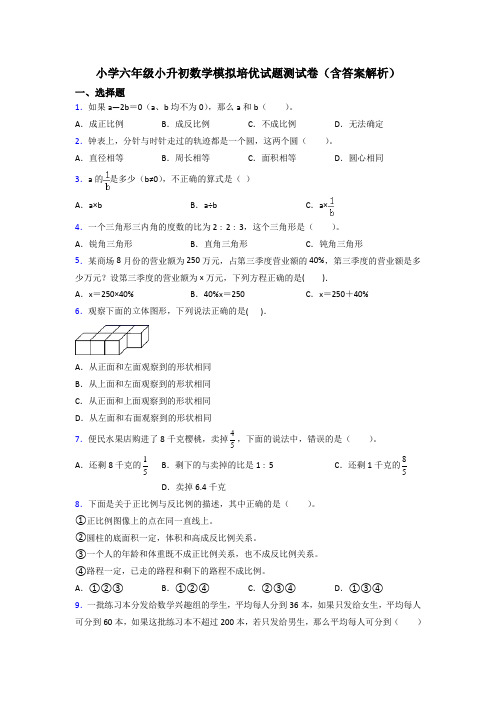 小学六年级小升初数学模拟培优试题测试卷(含答案解析)