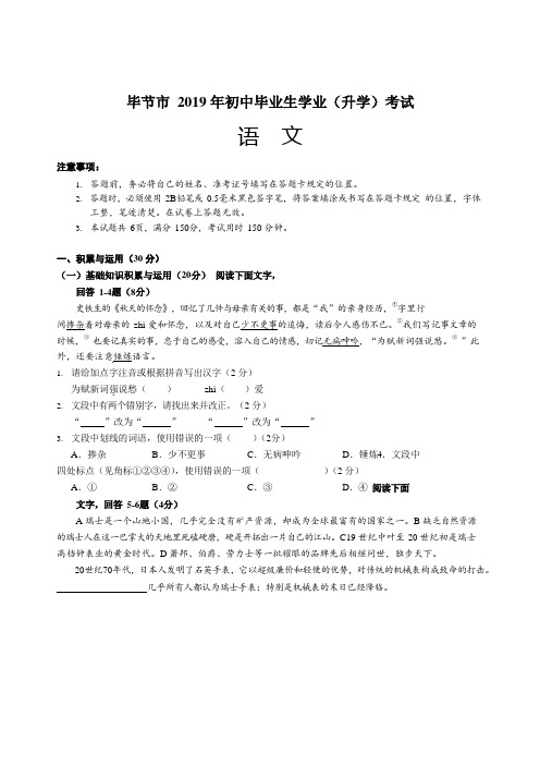 贵州省毕节市2019年中考语文试卷