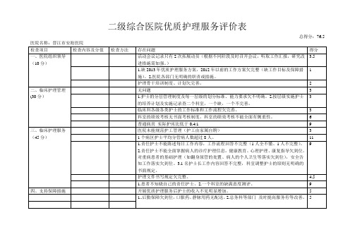 二级综合医院优质护理服务评价表MicrosofWord文档