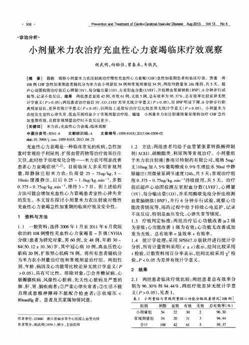 小剂量米力农治疗充血性心力衰竭临床疗效观察