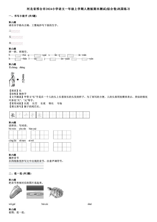 河北省邢台市2024小学语文一年级上学期人教版期末测试(综合卷)巩固练习