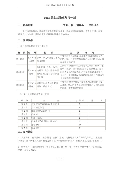 2013届高三物理复习总结计划