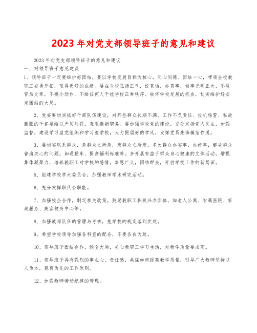 2023年对党支部领导班子的意见和建议