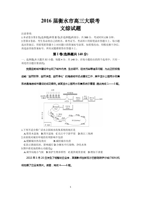 河北省衡水市2016届高三下学期大联考文综试题(包括政治) Word版含答案