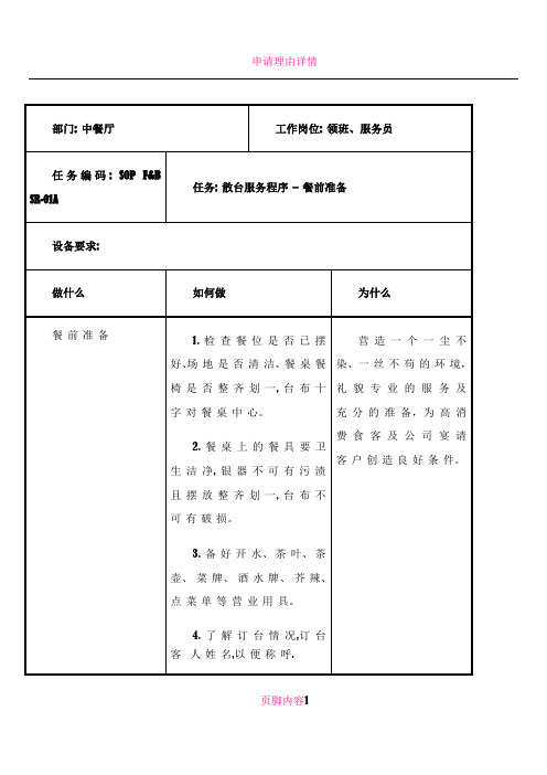 五星级酒店 中餐厅操作标准手册