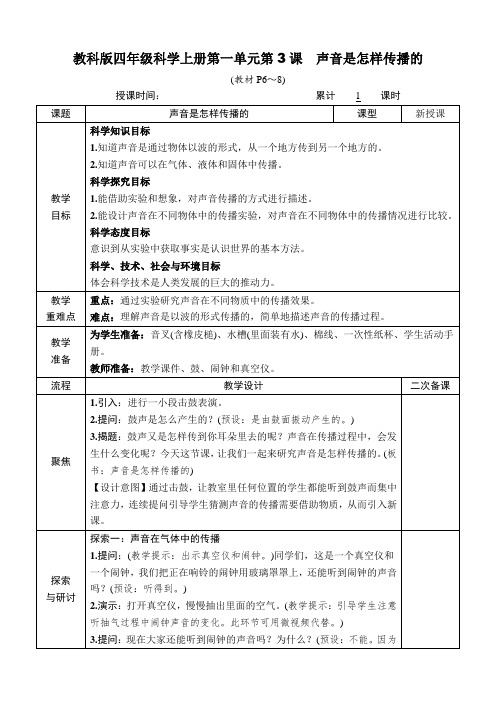 教科版四年级科学上册第一单元第3课 声音是怎样传播的