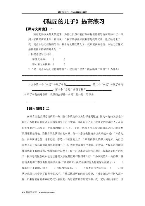 【309教育网优选】小学语文苏教版六年级上册《鞋匠的儿子》提高练习