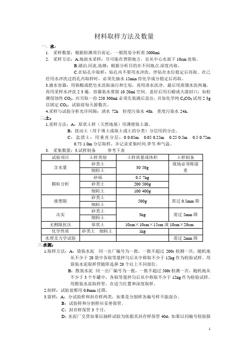 材料取样方法及数量