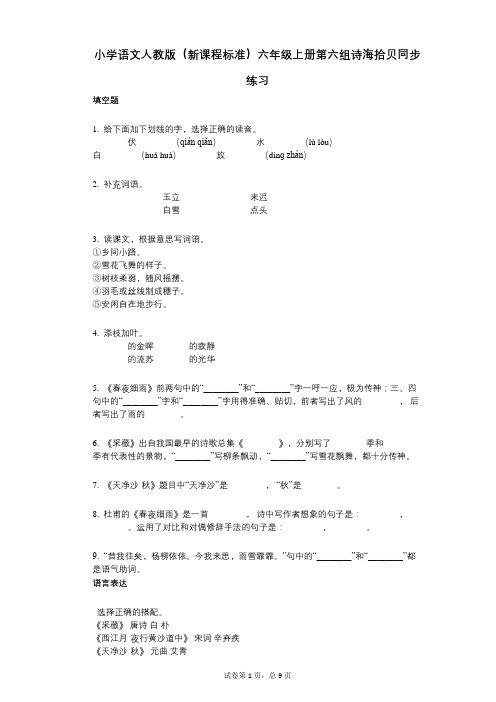 小学语文人教版(新课程标准)六年级上册第六组诗海拾贝同步练习(小学语文-有答案)