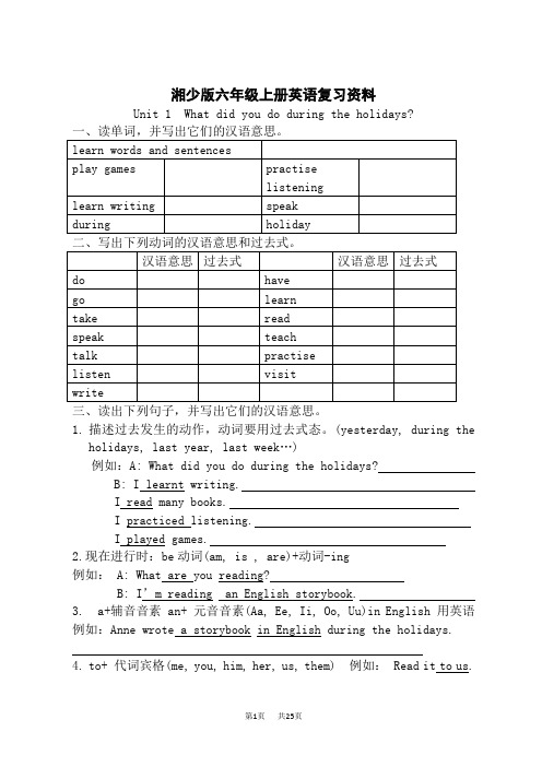 湘少版六年级上册英语单元知识点梳理 英语复习资料