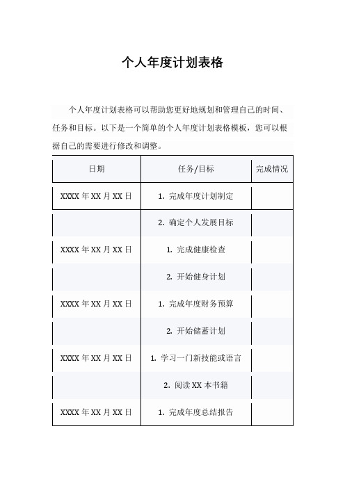 个人年度计划表格