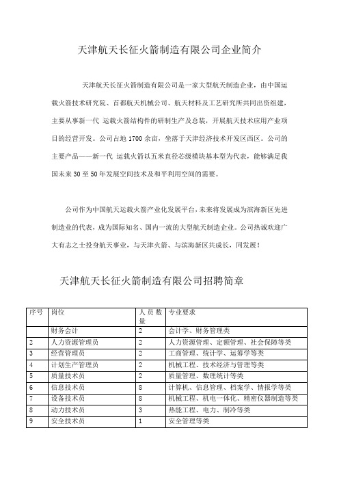 天津航天长征火箭制造有限公司简介及职位doc-南开大学就