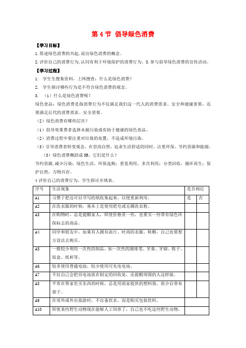 高中生物4.4《倡导绿色消费》学案(新人教版选修2)
