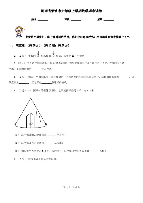 河南省新乡市六年级 上学期数学期末试卷