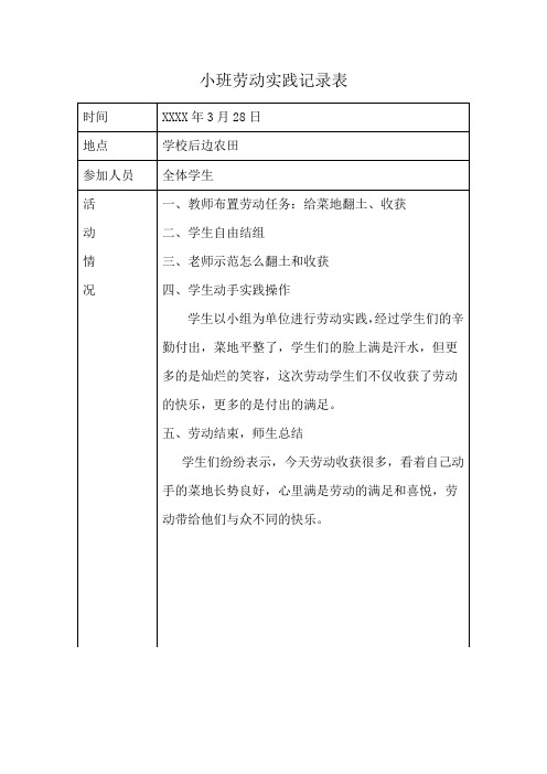 小班劳动实践记录表