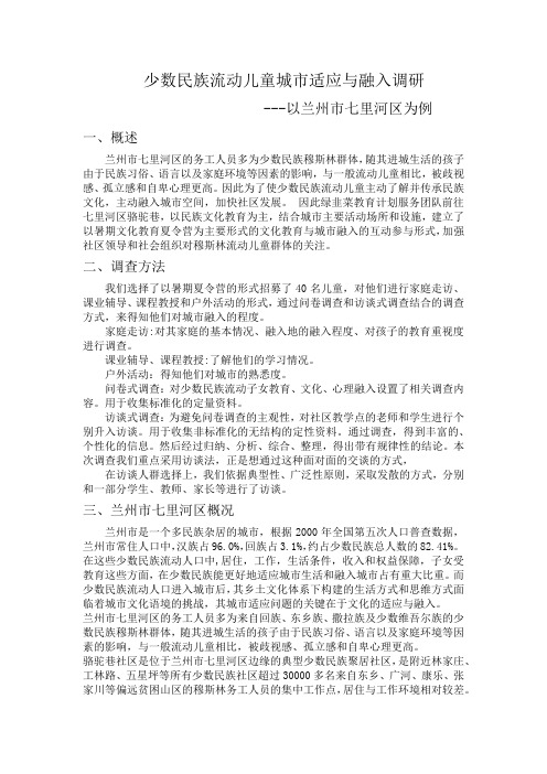 少数民族流动儿童城市适应与融入调查报告