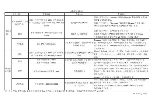 医美皮肤美容项目套餐价格体系表