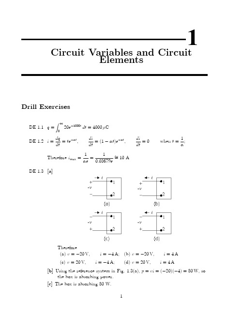 电路分析基础(英文版)课后答案第一章