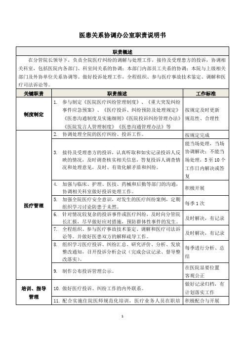 09医患关系协调办公室职责说明书