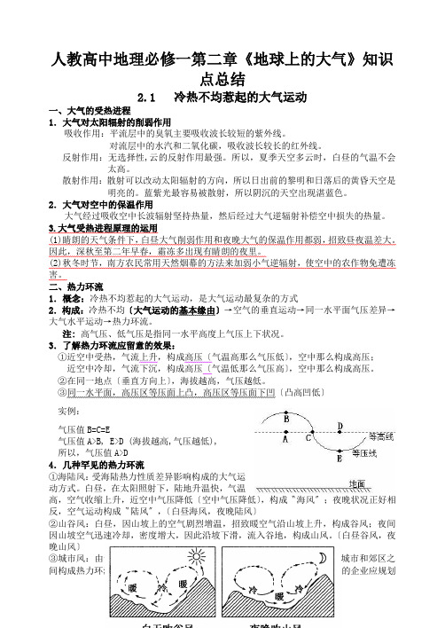 人教高中地理必修一第二章《地球上的大气》知识点总结