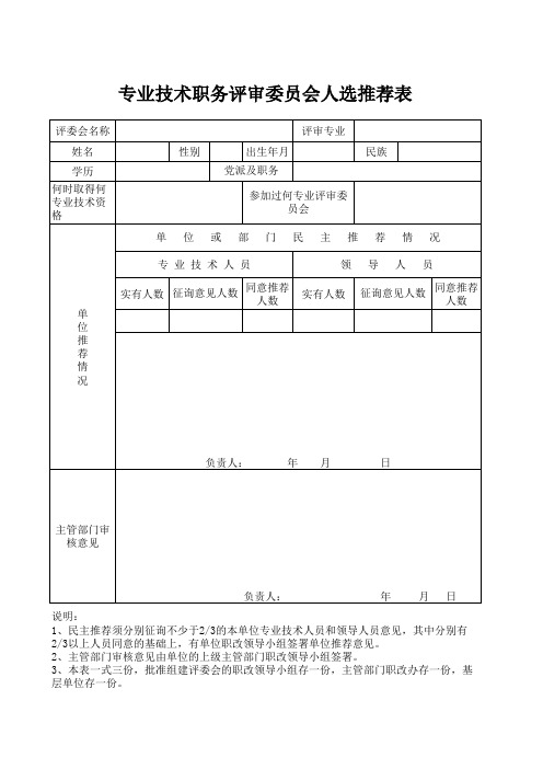 评委库人员推荐表