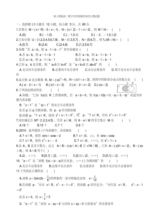 高中数学简单逻辑用语综合测试题及答案