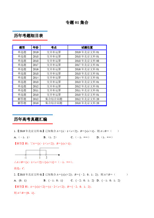 专题01 集合-领军高考数学(文)十年真题(2010-2019)深度思考(北京卷)  