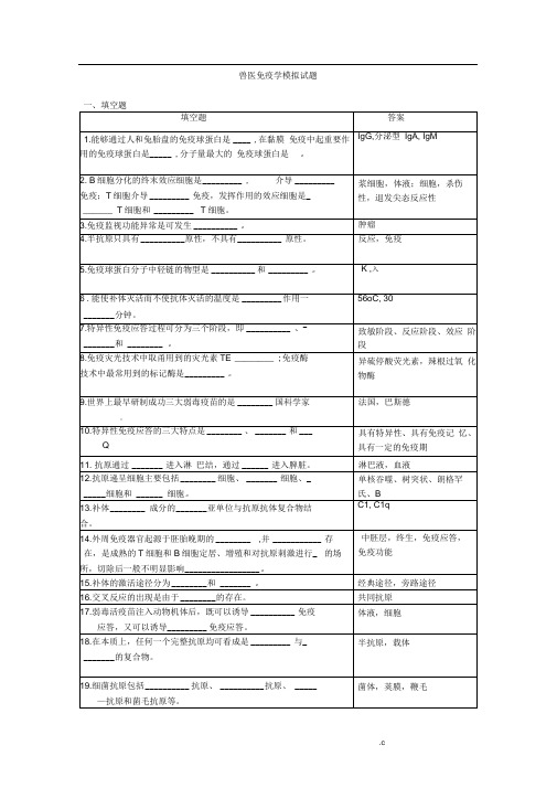 免疫：动物免疫学模拟试题