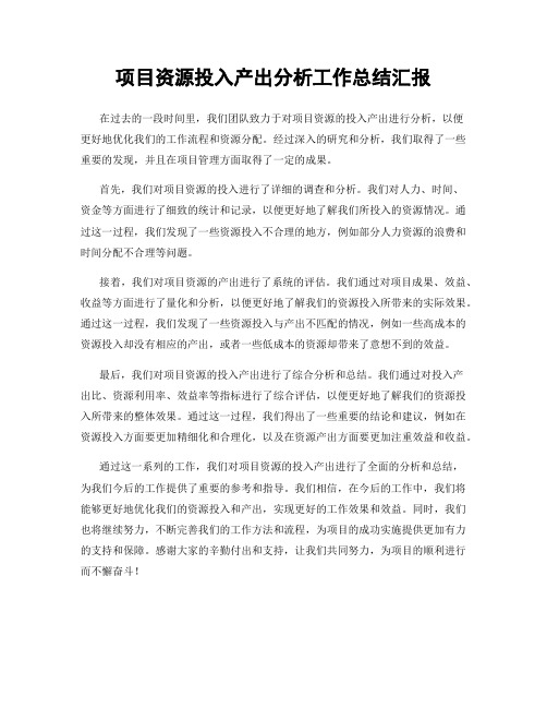 项目资源投入产出分析工作总结汇报