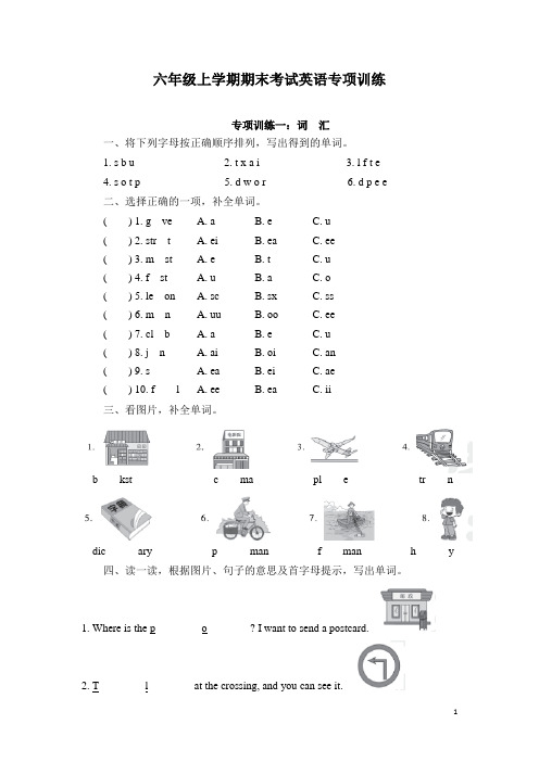 六年级上学期期末考试英语专项训练