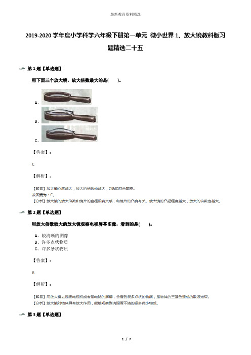 2019-2020学年度小学科学六年级下册第一单元 微小世界1、放大镜教科版习题精选二十五