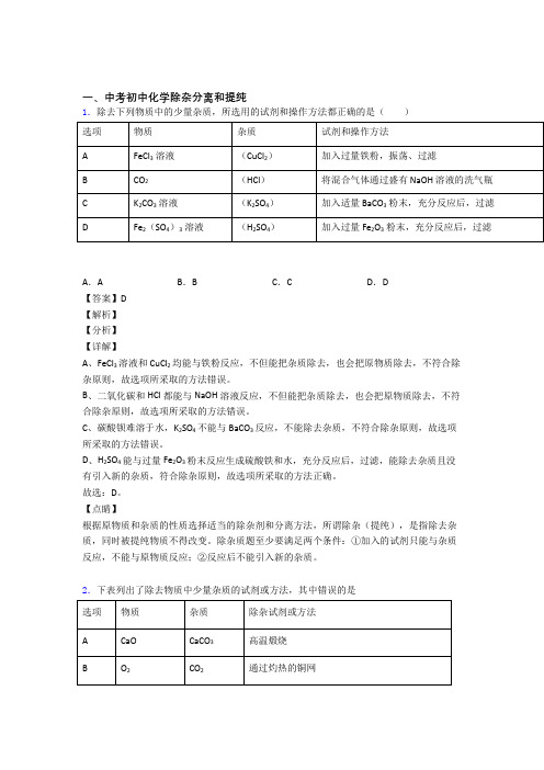 【化学】化学 分离和提纯除杂的专项 培优练习题含答案