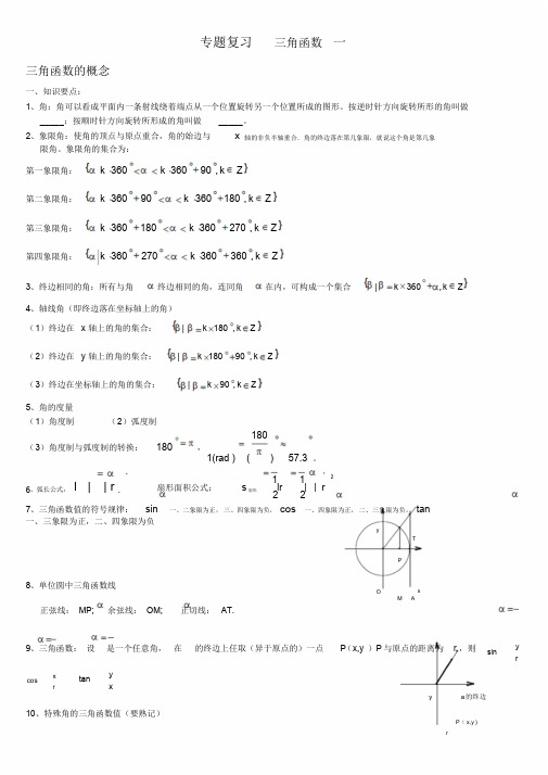 高中数学必修4三角函数专题复习(学生用)